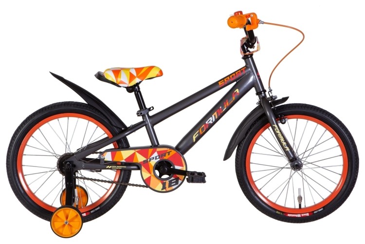 Велосипед ST 18" Formula SPORT рама- с крылом Pl 2022 (серый с оранжевым), OPS-FRK-18-119