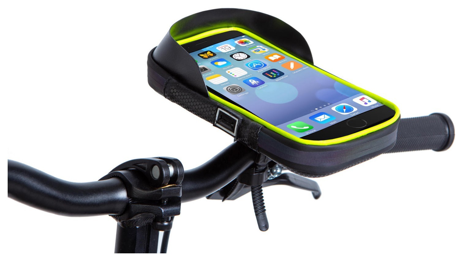 Велосипед на руль водоотталкивание. материал BRAVVOS SJ-001 черный с салатным с отделением для смартфона AM (брендированная упаковка), BIB-070