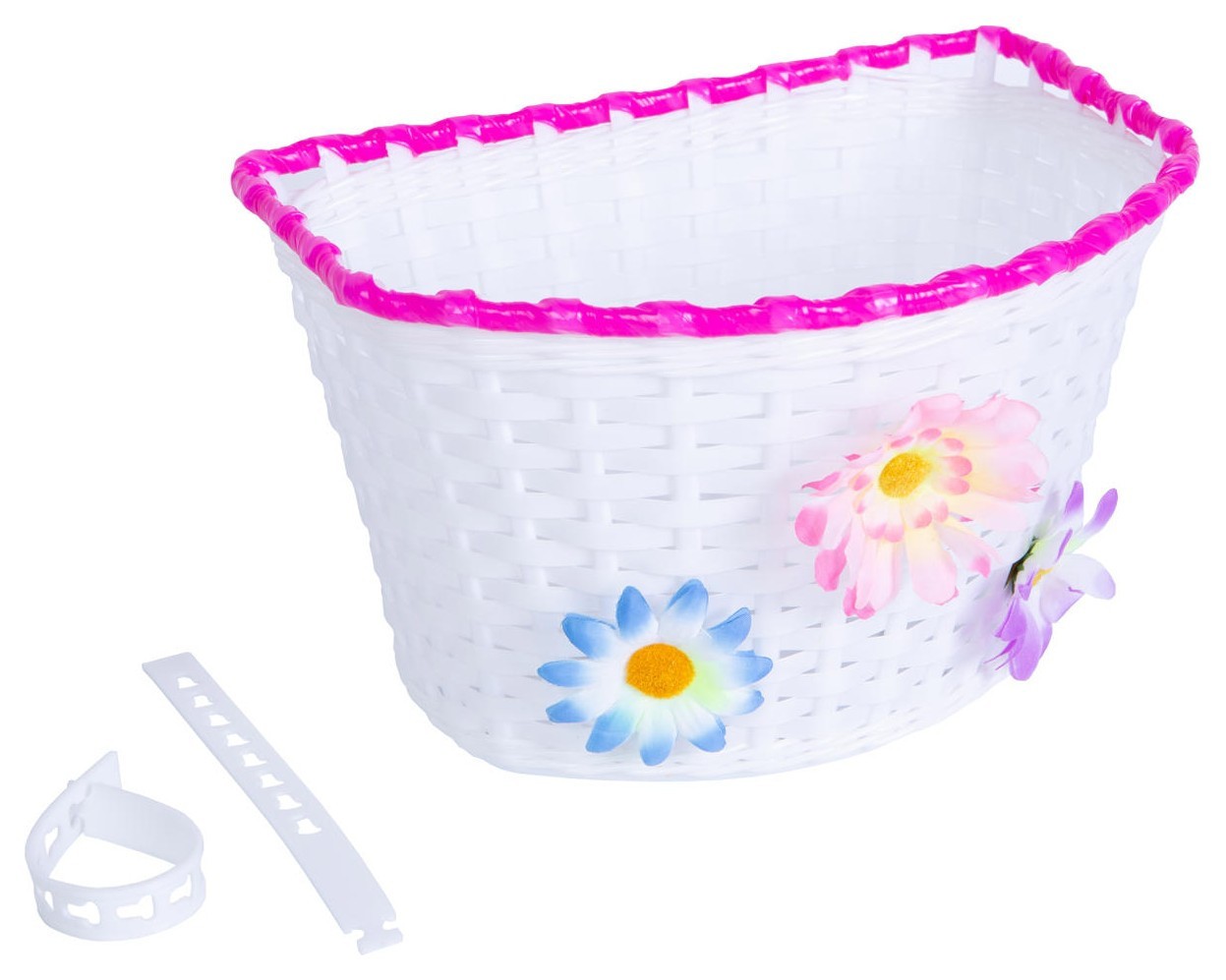 Кошик Пластик з кріпленням на кермо/виніс 16-20" 150*165*235 мм без стійки BRAVVOS FL-BS22-02 білий з рожевим, BSK-022